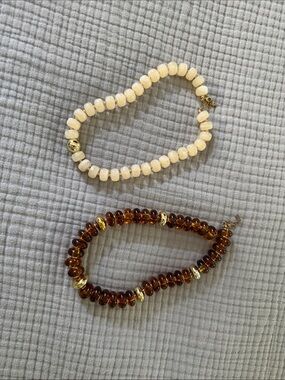 SHEIN large beaded necklace Set - Cream, Amber and gold